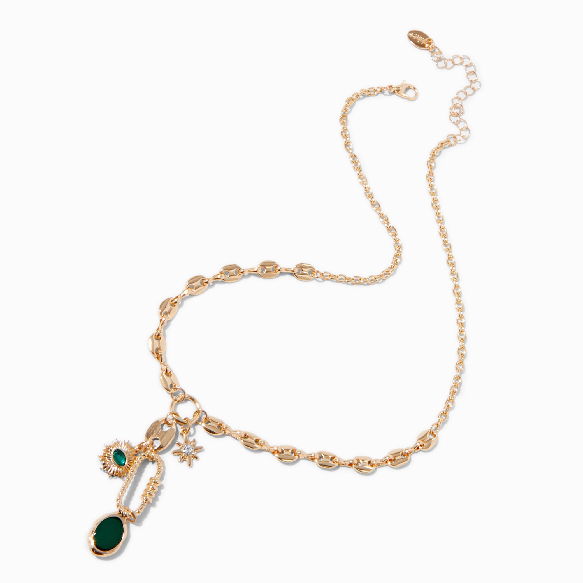 Green Stone Carabiner Charm Pendant Necklace,