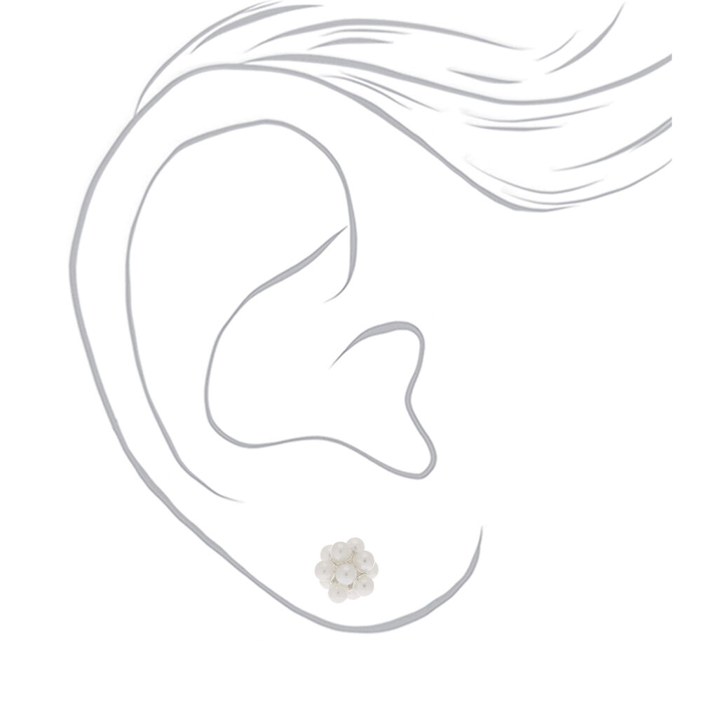 Silver Pearl Cluster Stud Earrings - Ivory,