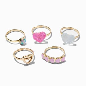 Claire&#39;s Club Gold Heart Box Rings - 5 Pack,