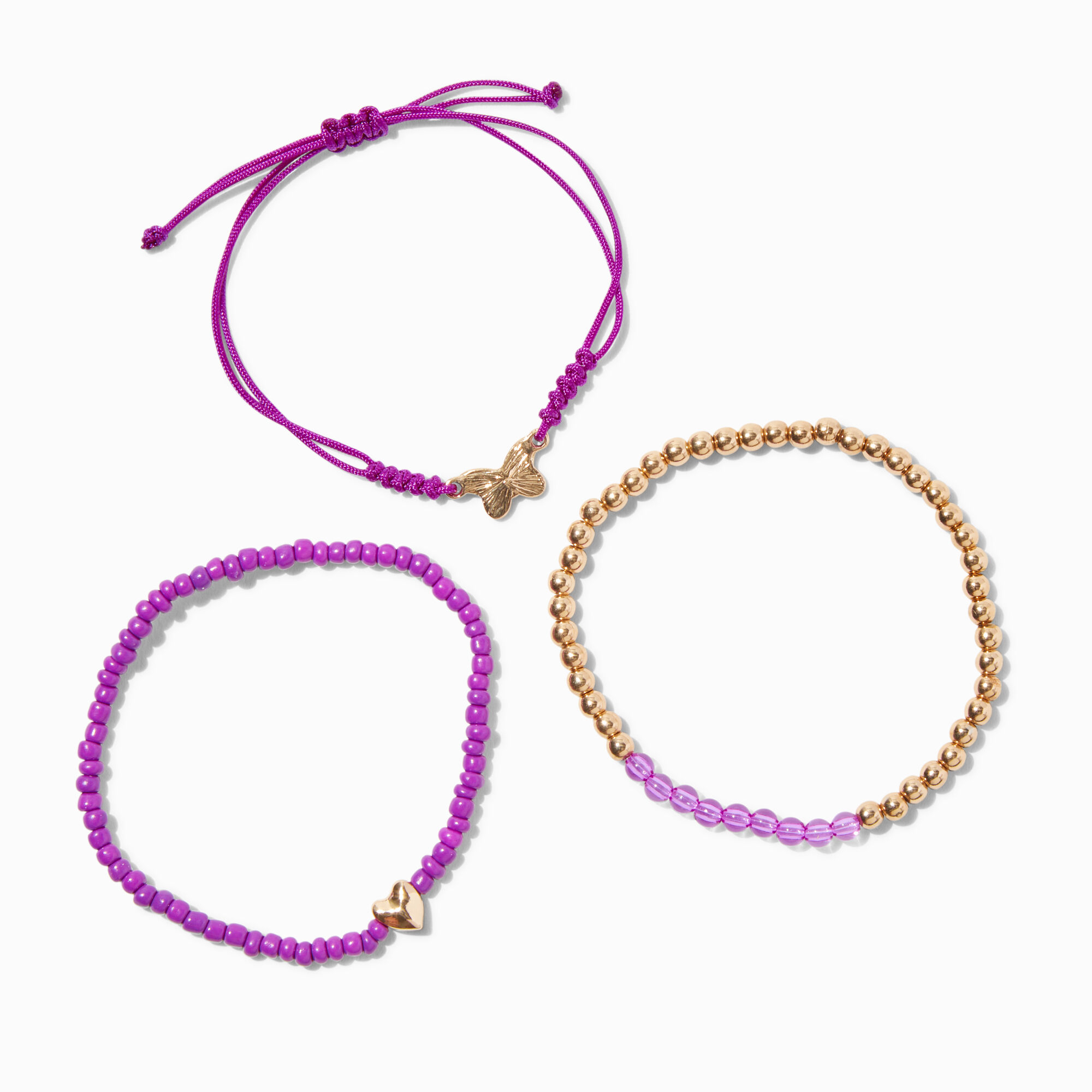 View Claires February Birthstone Beaded Stretch Bracelets 3 Pack Gold information