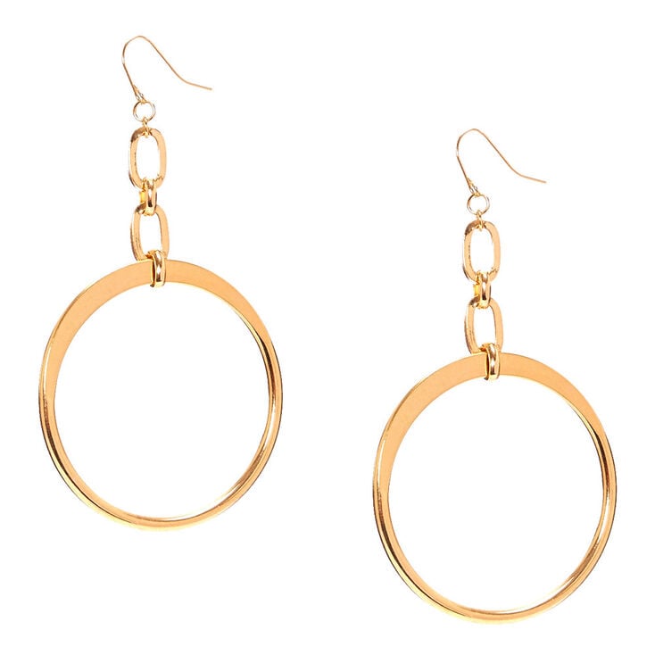 Gold Tone Open Circle Drop Earrings,
