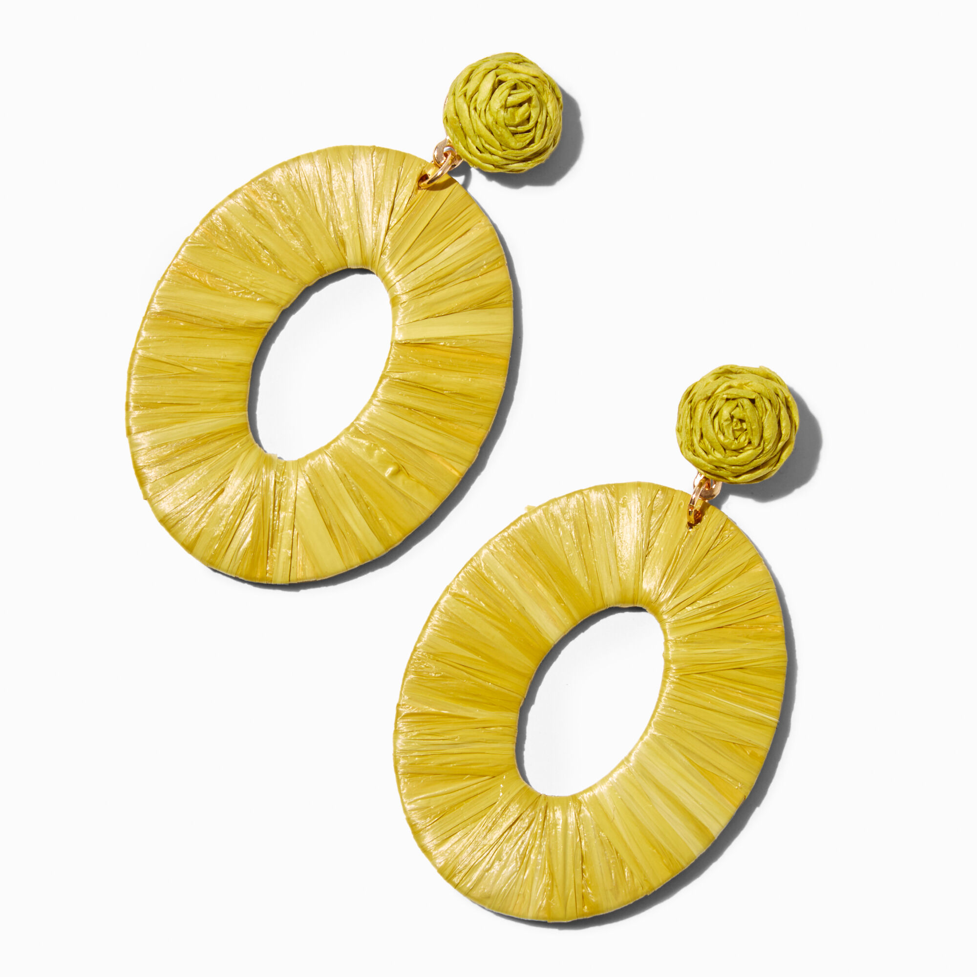View Claires Wrapped Raffia 3 Drop Earrings Lime information