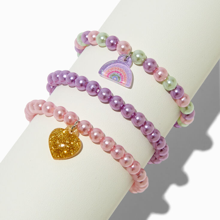 Claire&#39;s Club Pastel Pearl Beaded Stretch Bracelets &#40;3 Pack&#41;,