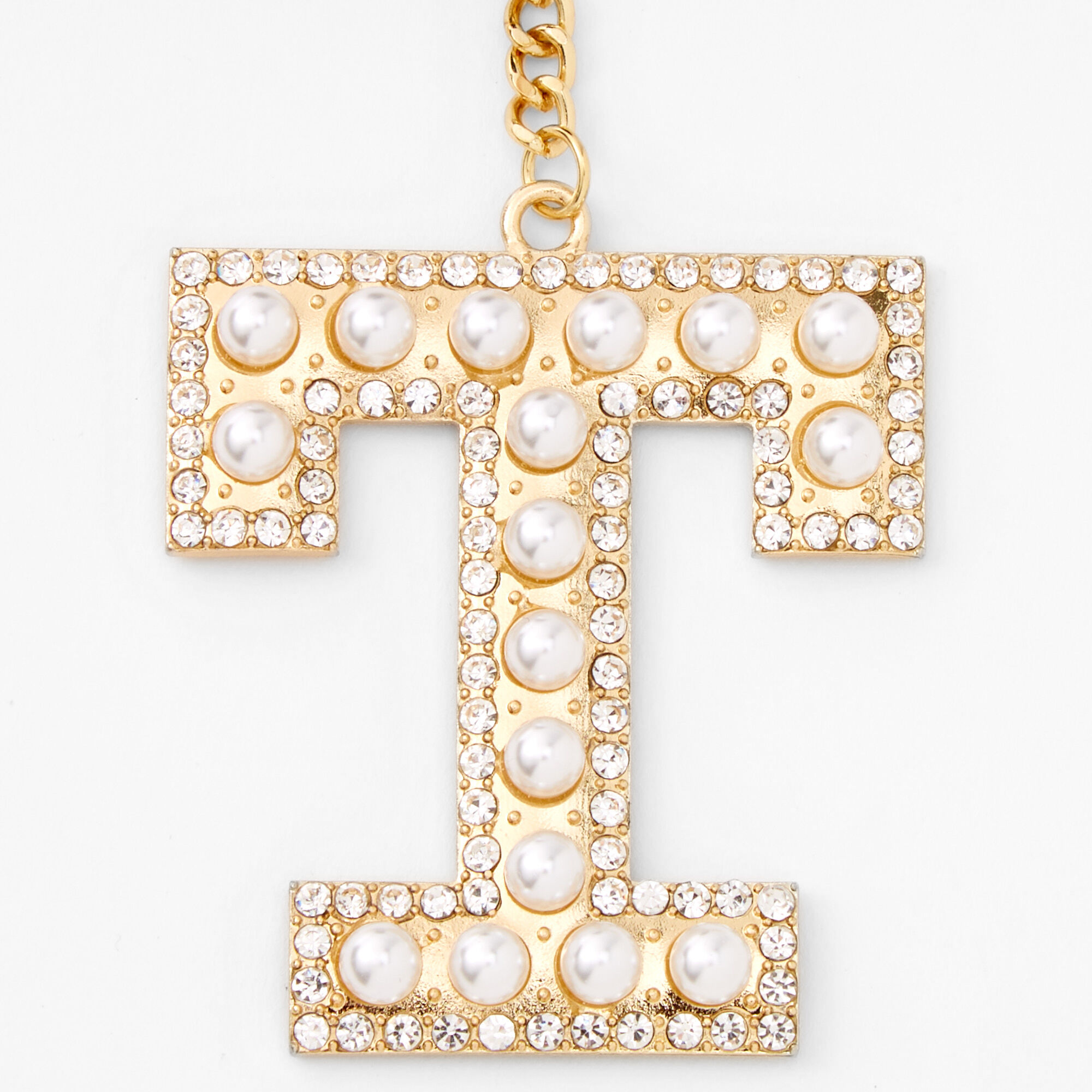 Gold Bling Initial Pom Pom Keyring - Black, T,