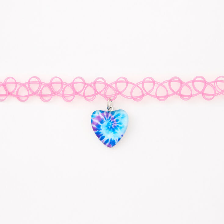 Pink Tie Dye Heart Tattoo Choker Necklace,