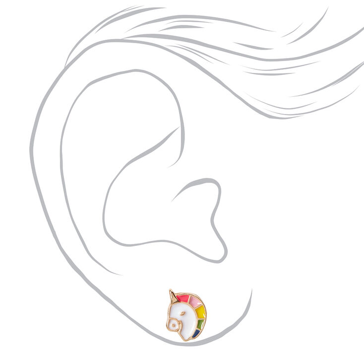 Rainbow Accent Unicorn Stud Earrings - Gold,