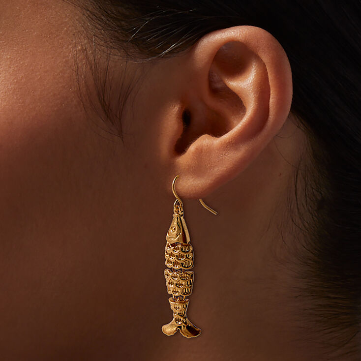 Gold-tone Fish Linear Drop Earrings,
