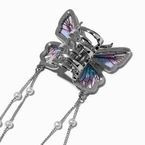 Pince &agrave; cheveux avec pendentif papillon couleur argent&eacute;e,