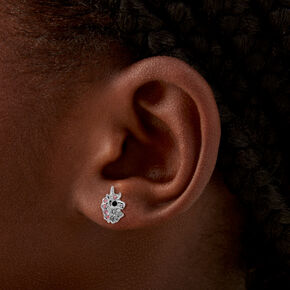 Silver-tone Pink Crystal Unicorn Stud Earrings,