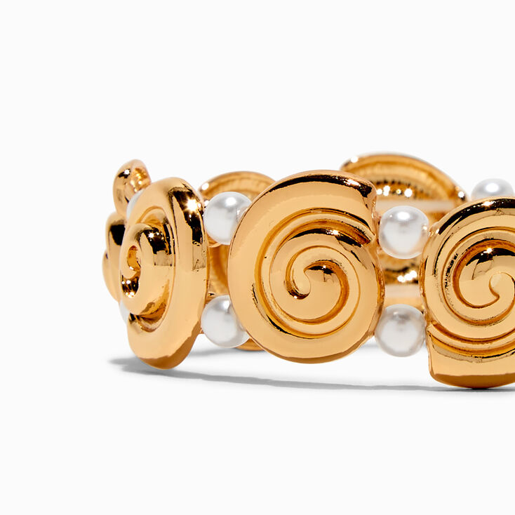 Gold-tone Sand Dollar &amp; Pearl Stretch Bracelet,
