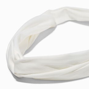 White Silky Bow Twist Headwrap,