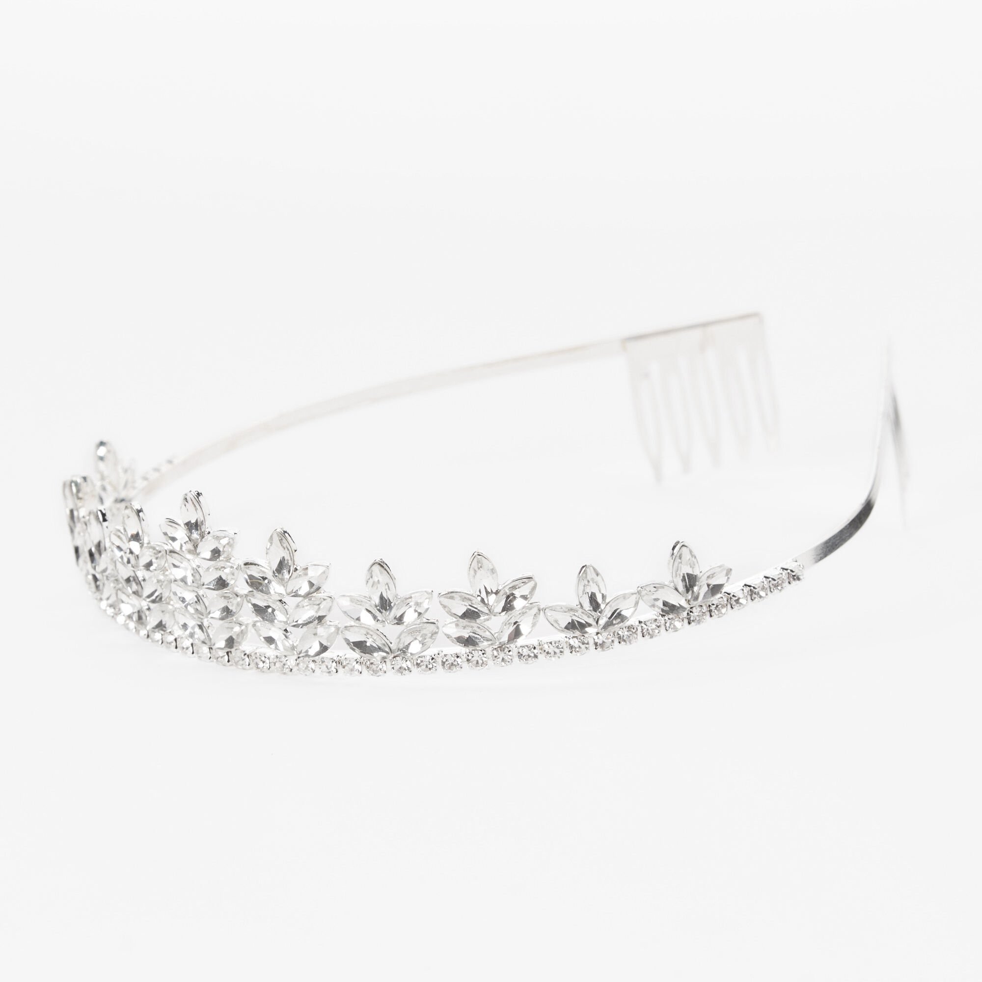 Silver Rhinestone Leaf Tiara,
