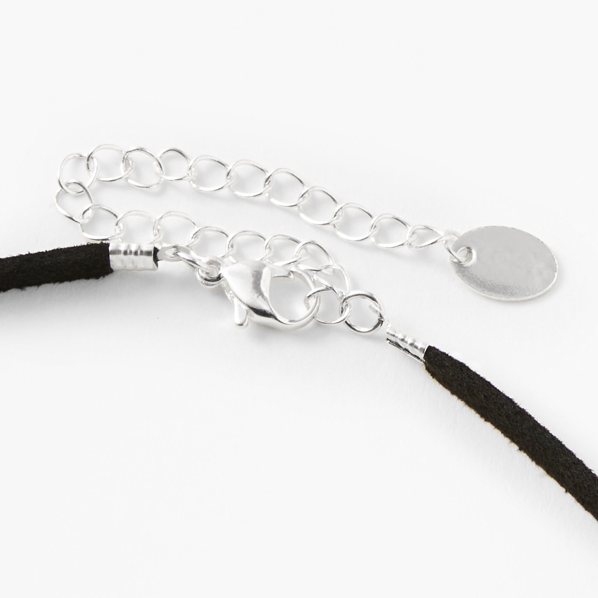 Silver Opal Crescent Moon Cord Choker Necklace - Black,