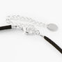 Silver Opal Crescent Moon Cord Choker Necklace - Black,