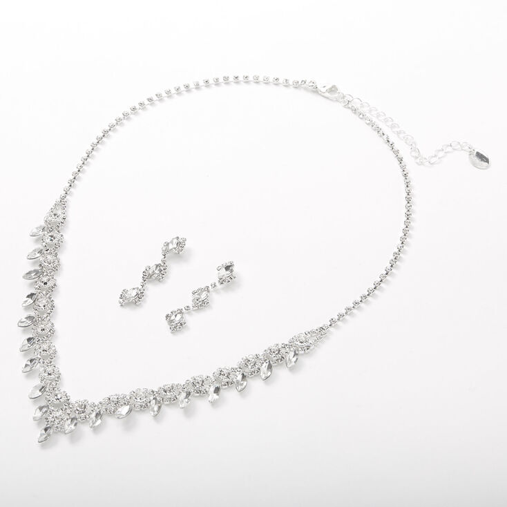 Silver Rhinestone Eye Leaf Jewelry Set - 2 Pack ,