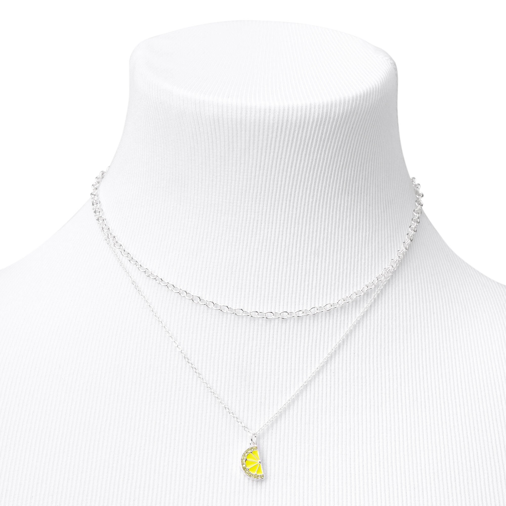 Collier à pendentif multi-rangs citron couleur argentée - Jaune,