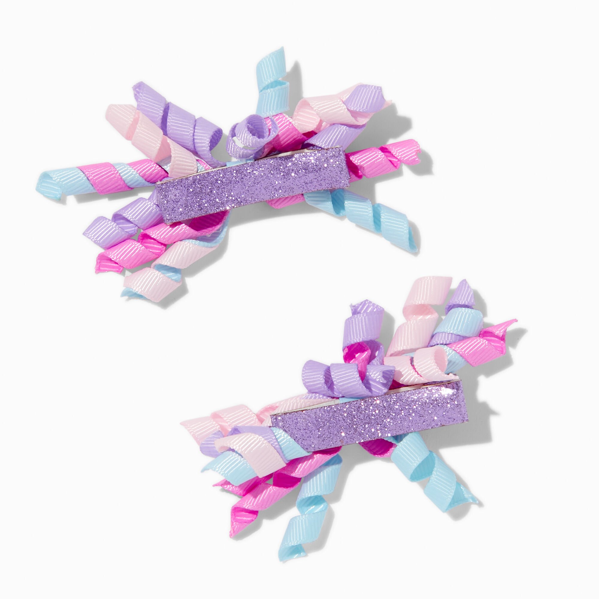 Claire's Club Pink & Purple Curly Ribbon Hair Clips - 2 Pack,