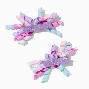 Claire&#39;s Club Pink &amp; Purple Curly Ribbon Hair Clips - 2 Pack,