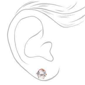 18ct Rose Gold Plated Cubic Zirconia Round Stud Earrings - 8MM,