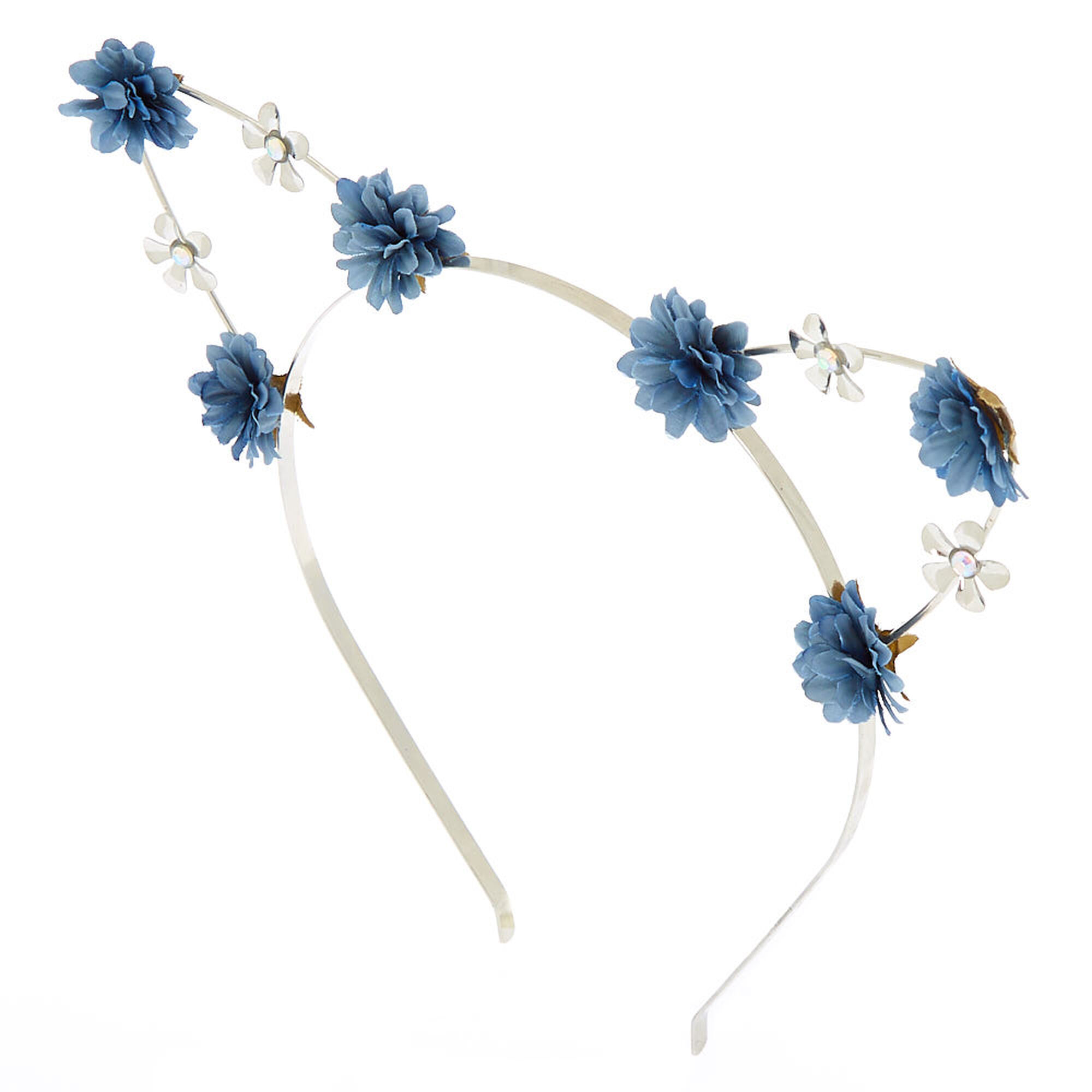 Silver Flower Girl Cat Ears Headband Navy Claire S Us