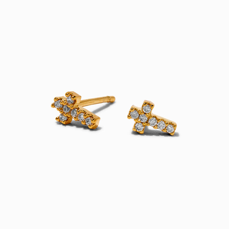 C LUXE by Claire&#39;s 18k Gold Plated Cubic Zirconia Cross Stud Earrings ,