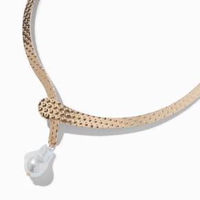 Pearl Charm Textured Gold-tone Collar Necklace,