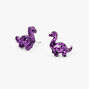 Sterling Silver Purple Glitter Dinosaur Stud Earrings,