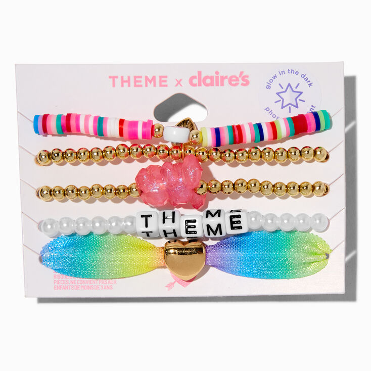 T H E M E x Claire&#39;s Rainbow Glow in the Dark Bracelet Set - 5 Pack,