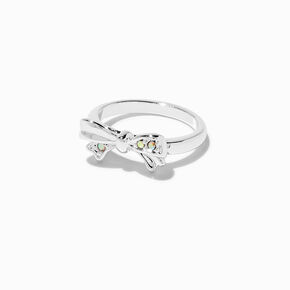 Silver-tone Iridescent Crystal Bow Ring,