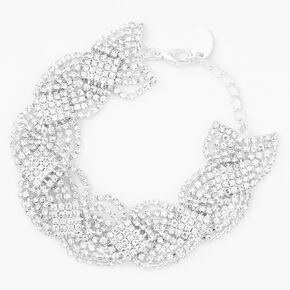 Silver-tone Rhinestone Braided Chain Bracelet,
