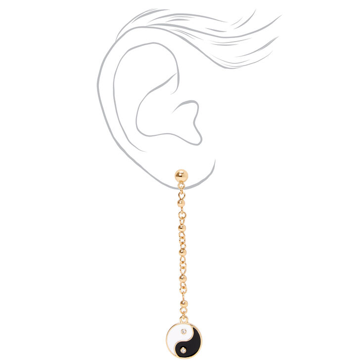 Gold-tone Yin Yang Linear Chain 3&quot; Drop Earrings,