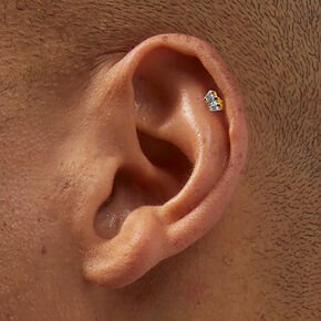 Gold-tone Titanium Cubic Zirconia Ball 18G Stud Threadless Cartilage Earrings - 3 Pack,