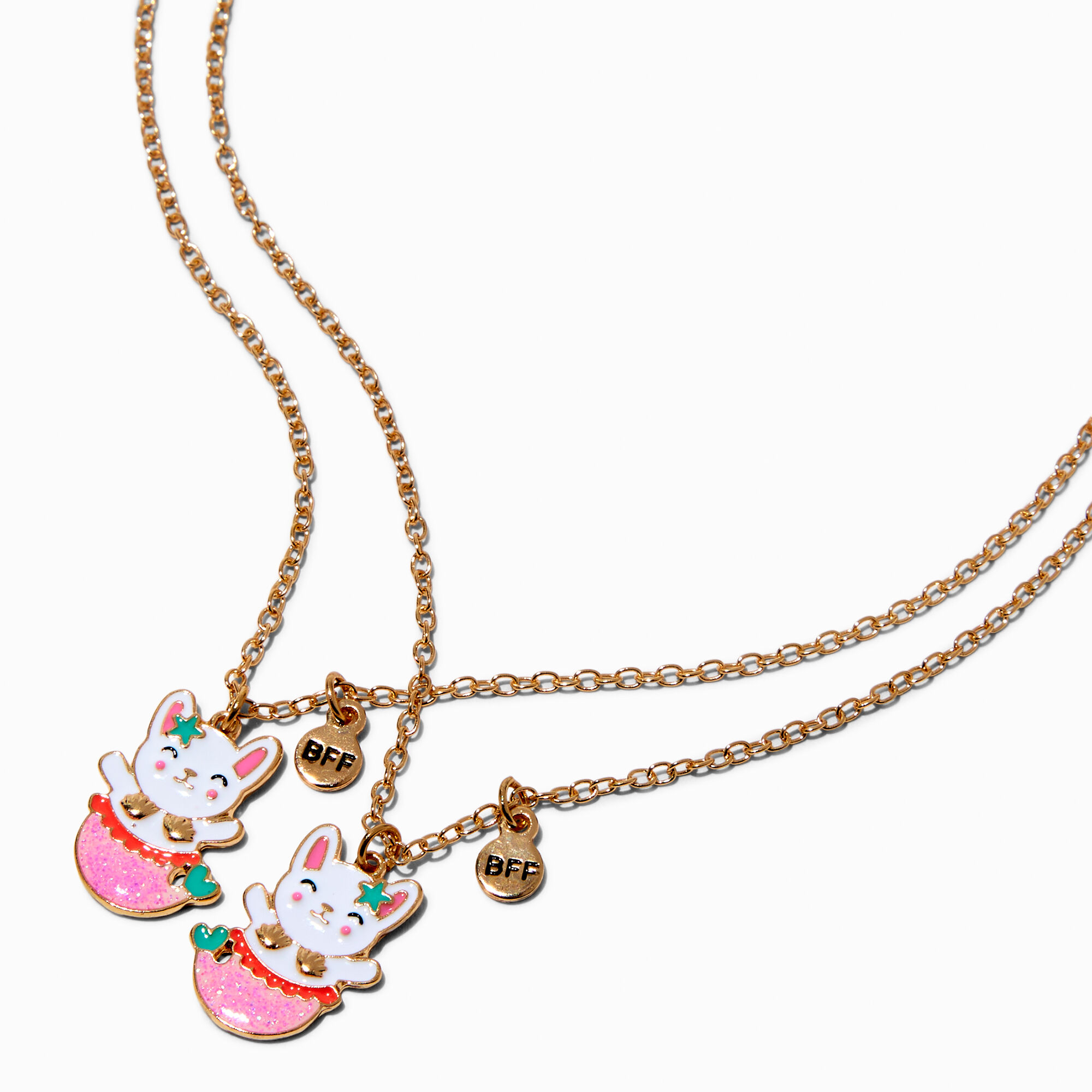 View Claires Best Friends Bunny Mermaid Pendant Necklaces 2 Pack Gold information