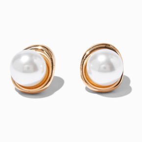 Gold-tone Pearl Compass Stud Earrings,