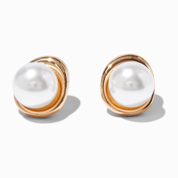 Gold-tone Pearl Compass Stud Earrings,