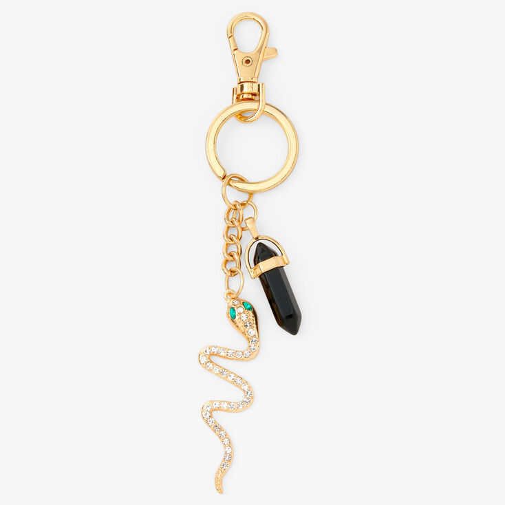 Gold Crystal Snake &amp; Faux Mystical Gem Keychain,