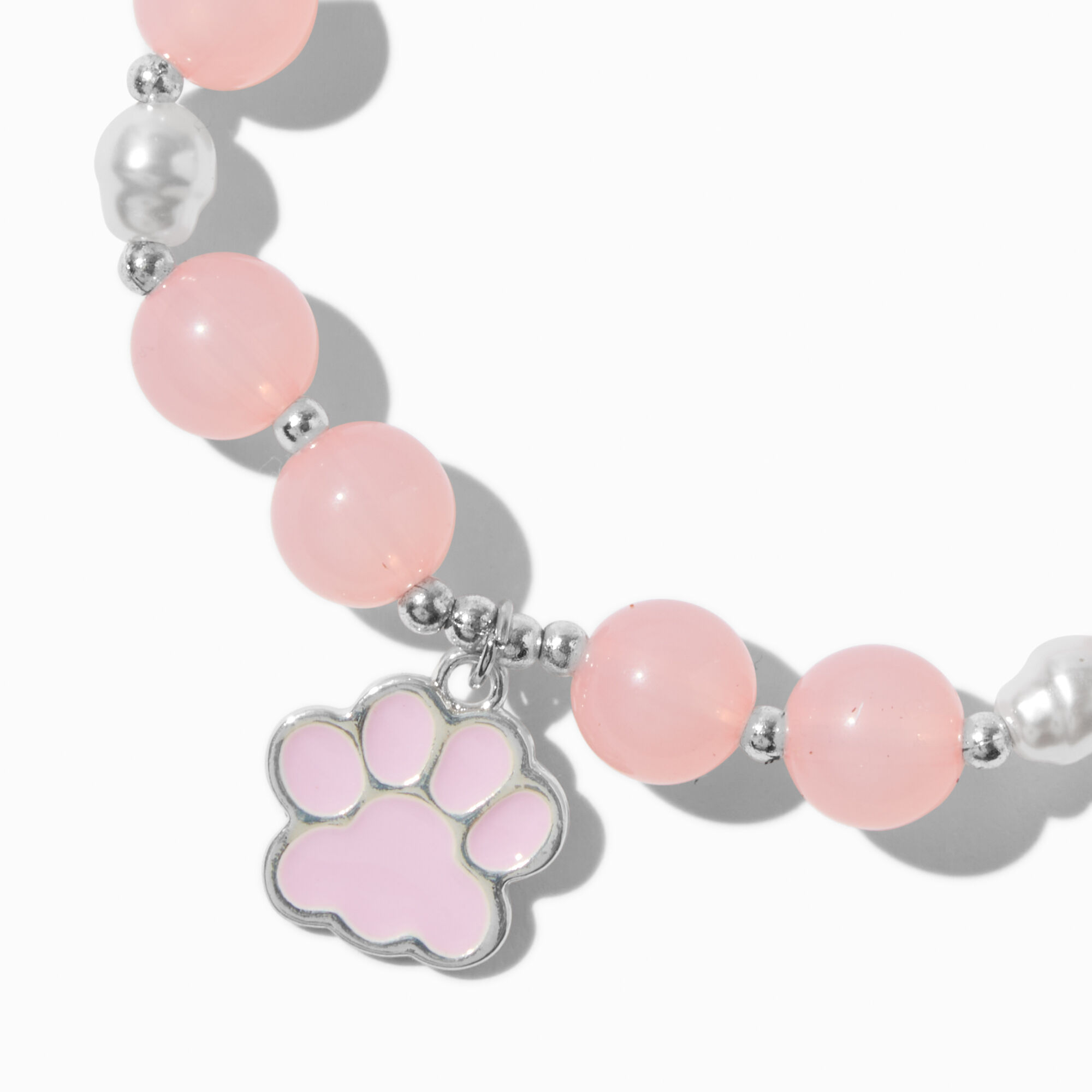 Pink Dog Paw Charm Beaded Stretch Bracelet,