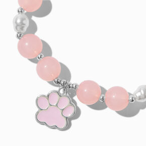 Pink Dog Paw Charm Beaded Stretch Bracelet,