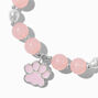 Bracelet &eacute;lastique perl&eacute; breloque patte de chien rose,