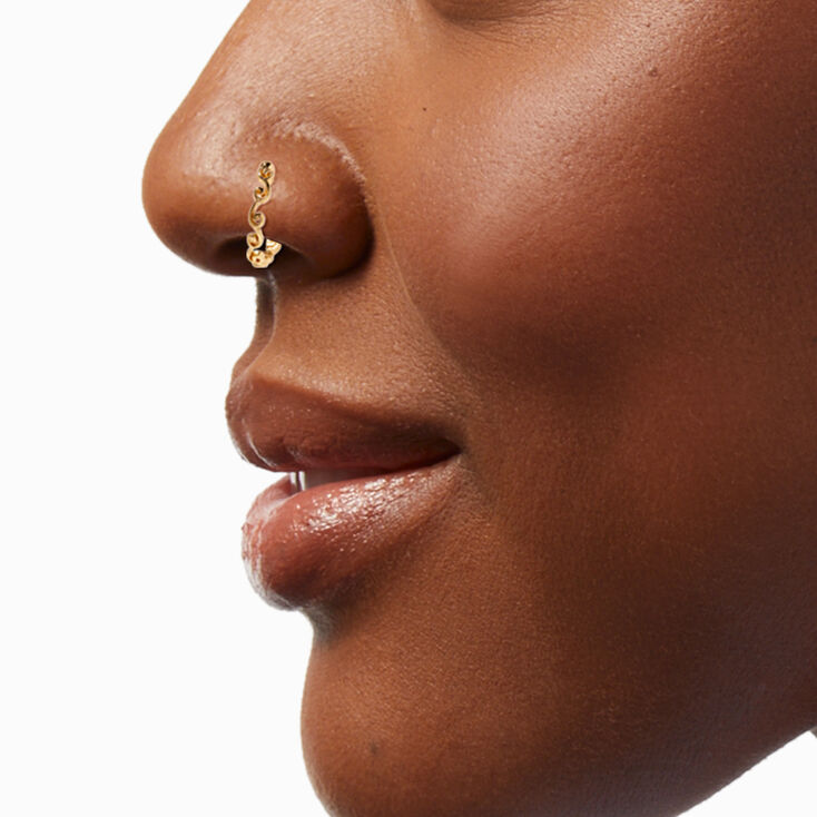 Gold-tone Textured Spring Hoop Faux Nose Ring - 3 Pack,