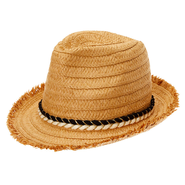 Frayed Straw Fedora Hat | Claire's US