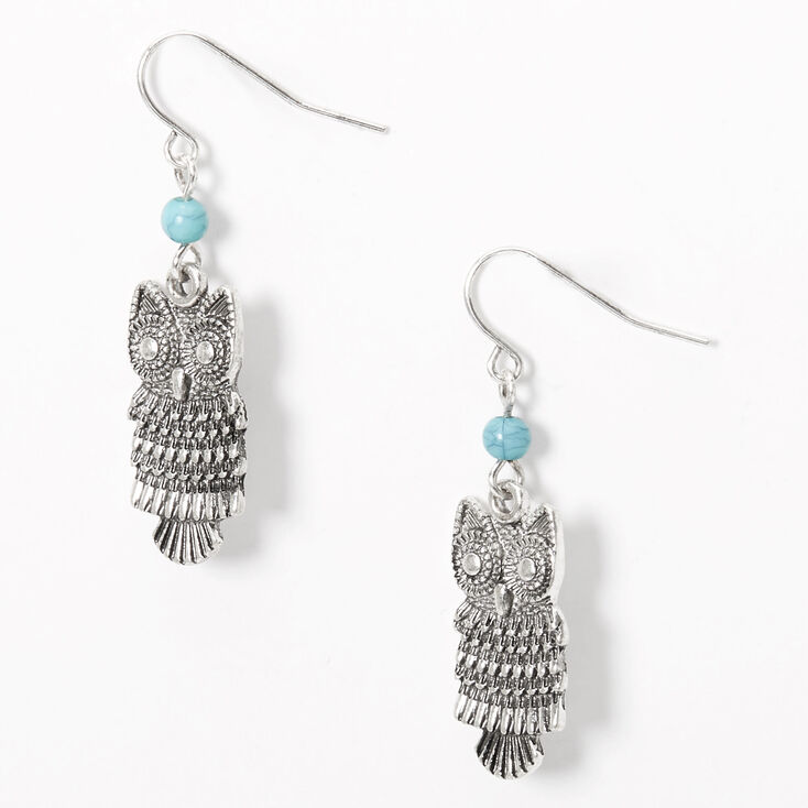 Claire's Pendantes hibou perlées 4 cm couleur argentée - Turquoise