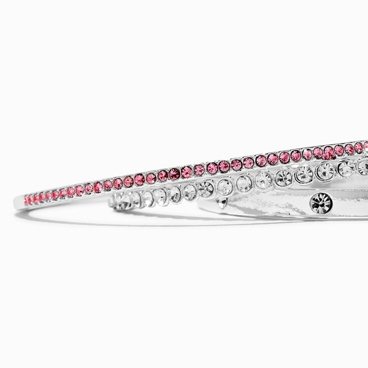 Silver-tone Pink Crystal Bangle Bracelets - 3 Pack ,