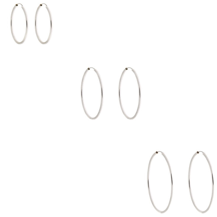 Silver Medium Graduated Hoop Earrings - 3 Pack,