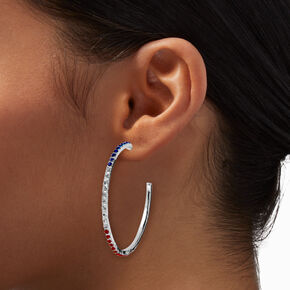 Red, White, &amp; Blue Gemstone Hoop Earrings,