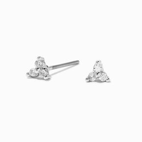 Silver Cubic Zirconia Trio Stud Earrings,