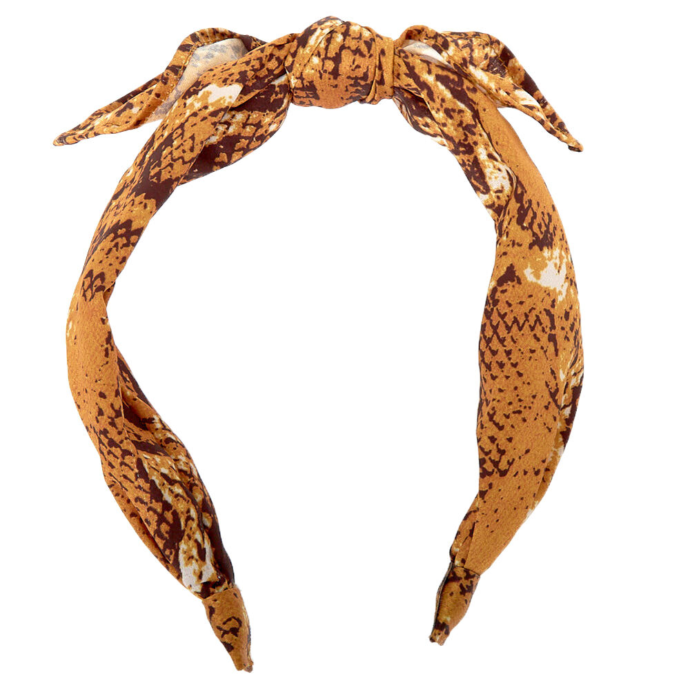 Snakeskin Knotted Bow Headband - Yellow,