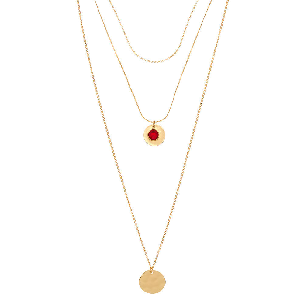 Gold Hammered Disc Multi Strand Necklace,