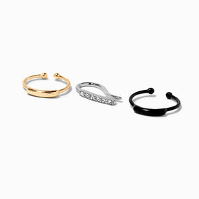 Mixed Metal Embellished Banded Faux Nose Rings - 3 Pack,