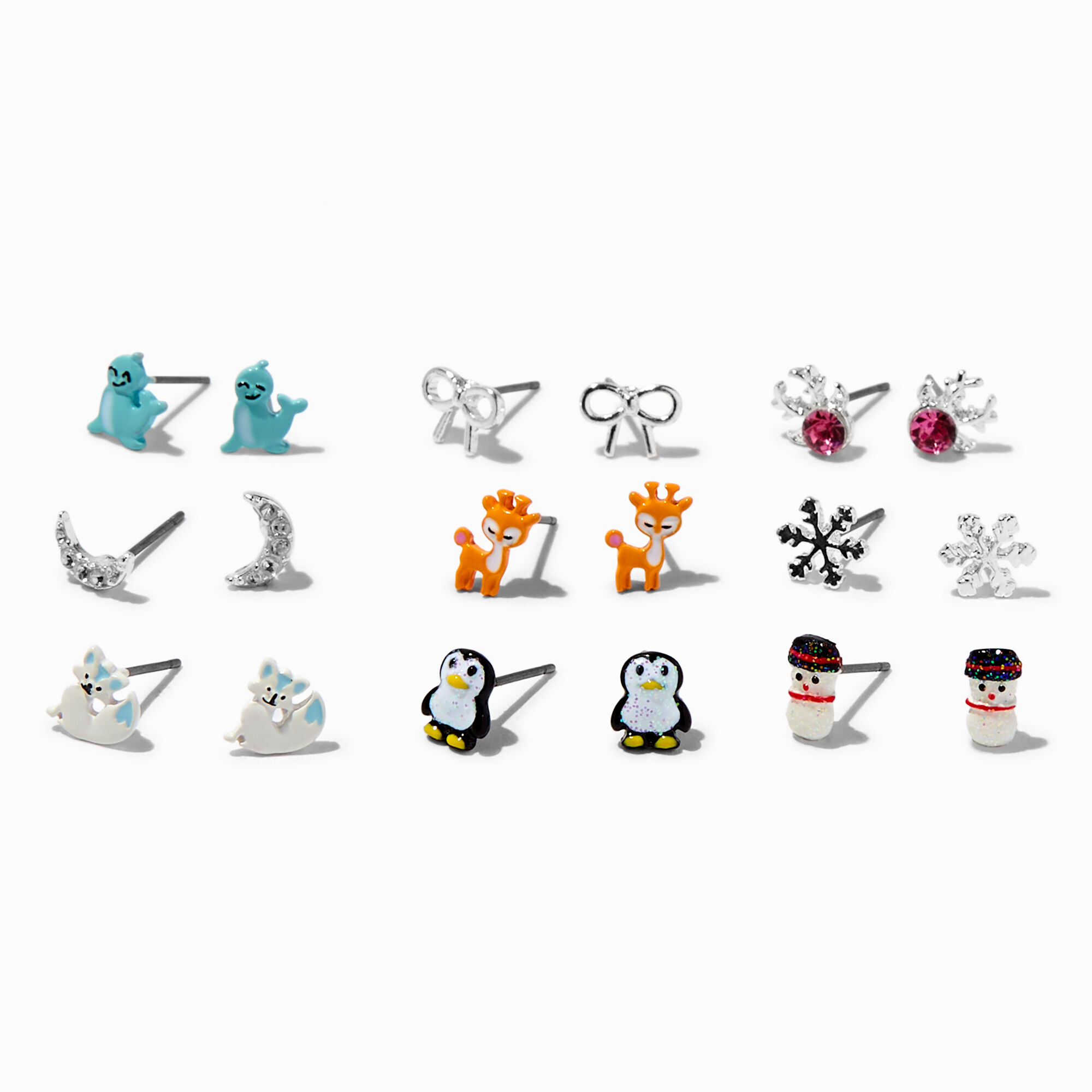 View Claires Winter Animals Stud Earrings 9 Pack Silver information